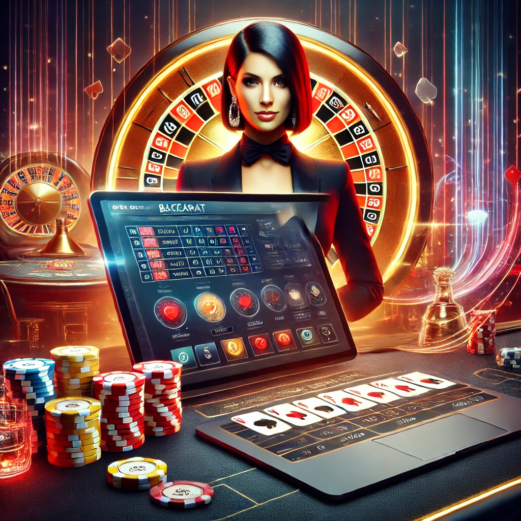 DALL·E 2024 11 30 11.28.19 A visually striking depiction of an online baccarat game under the SA Gaming brand featuring a luxurious casino table setup with cards chips and a