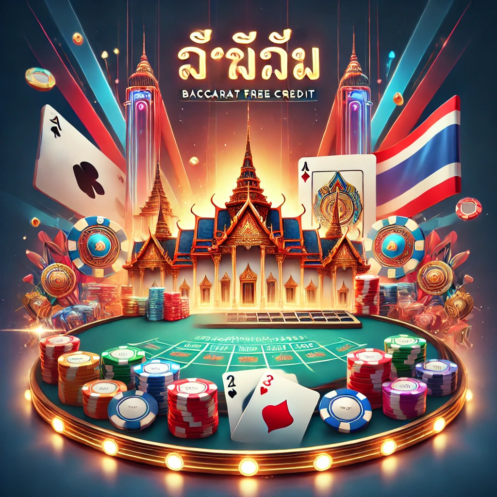 DALL·E 2024 12 14 13.18.39 An engaging and modern illustration representing บาคาร่าเครดิตฟรี Baccarat Free Credit with vibrant colors a casino table in the background and