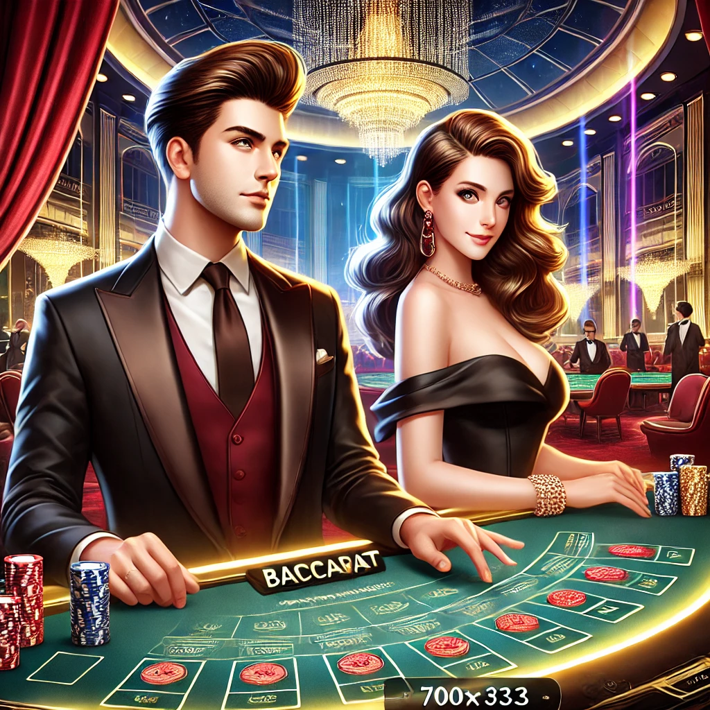 DALL·E 2024 12 18 05.35.10 A visually engaging and luxurious illustration representing an online baccarat platform named เว็บบาคาร่า มา333. The scene features a charismatic ma